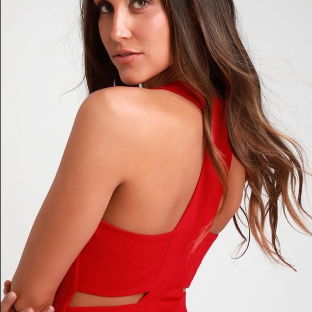 Red Sleeveless Wide-Leg Jumpsuit - Picture 6 of 6